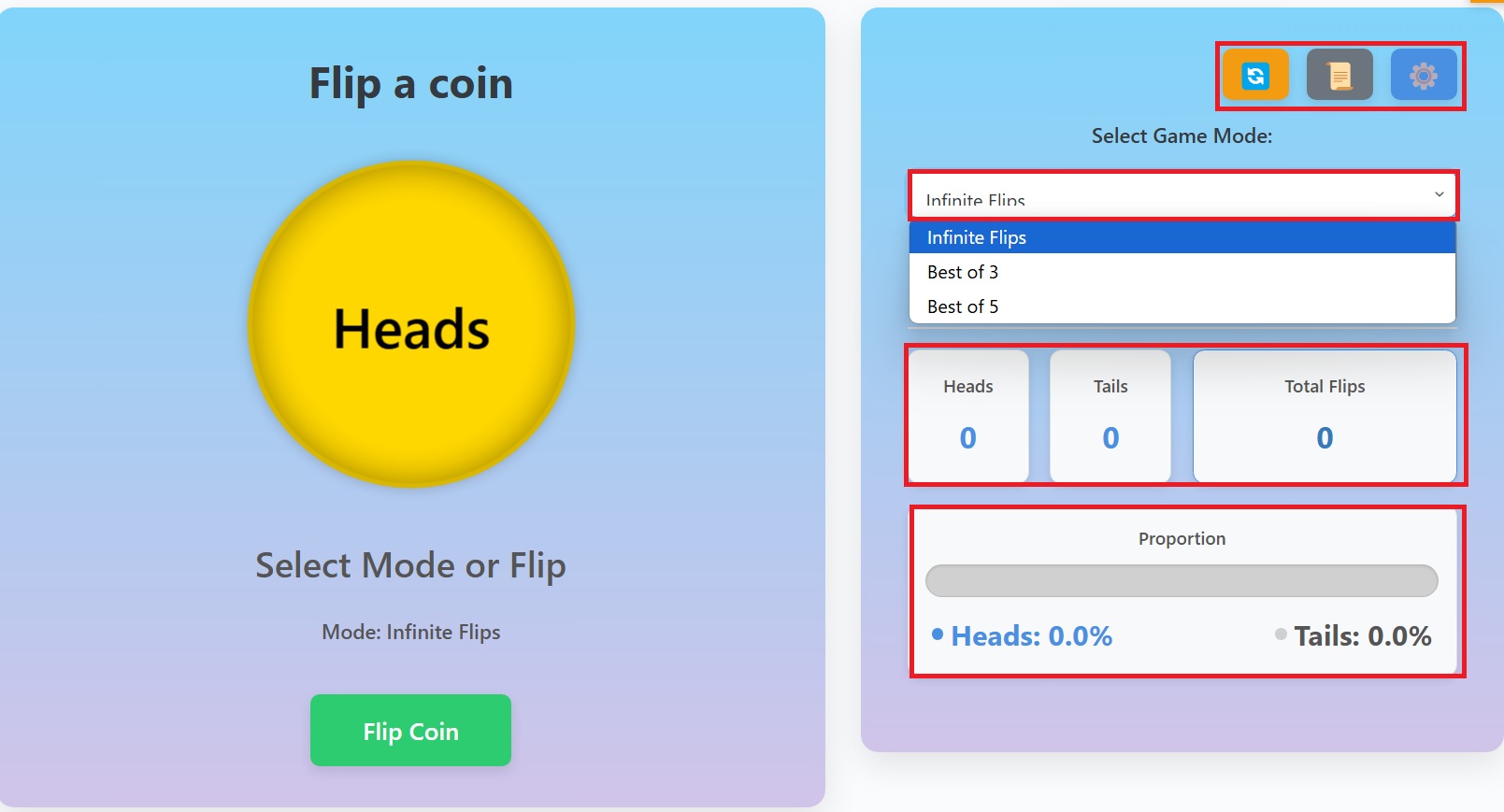 flip a coin mode